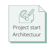 icoon voor bestanden met de tekst project start architectuur en schets met potlood figuren en een lineaal erop. 